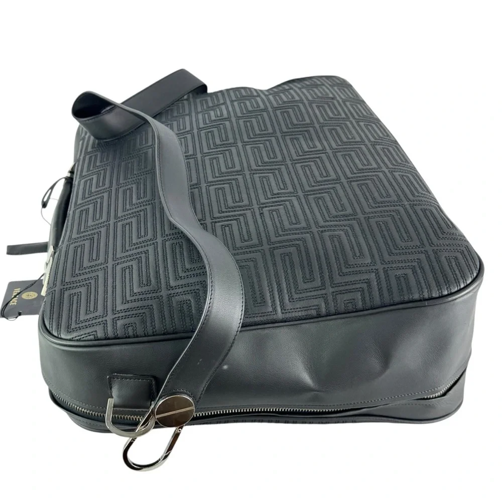 GIANNI VERSACE 12/20 Black Leather Business Duffel Weekender Bag Limited Edition